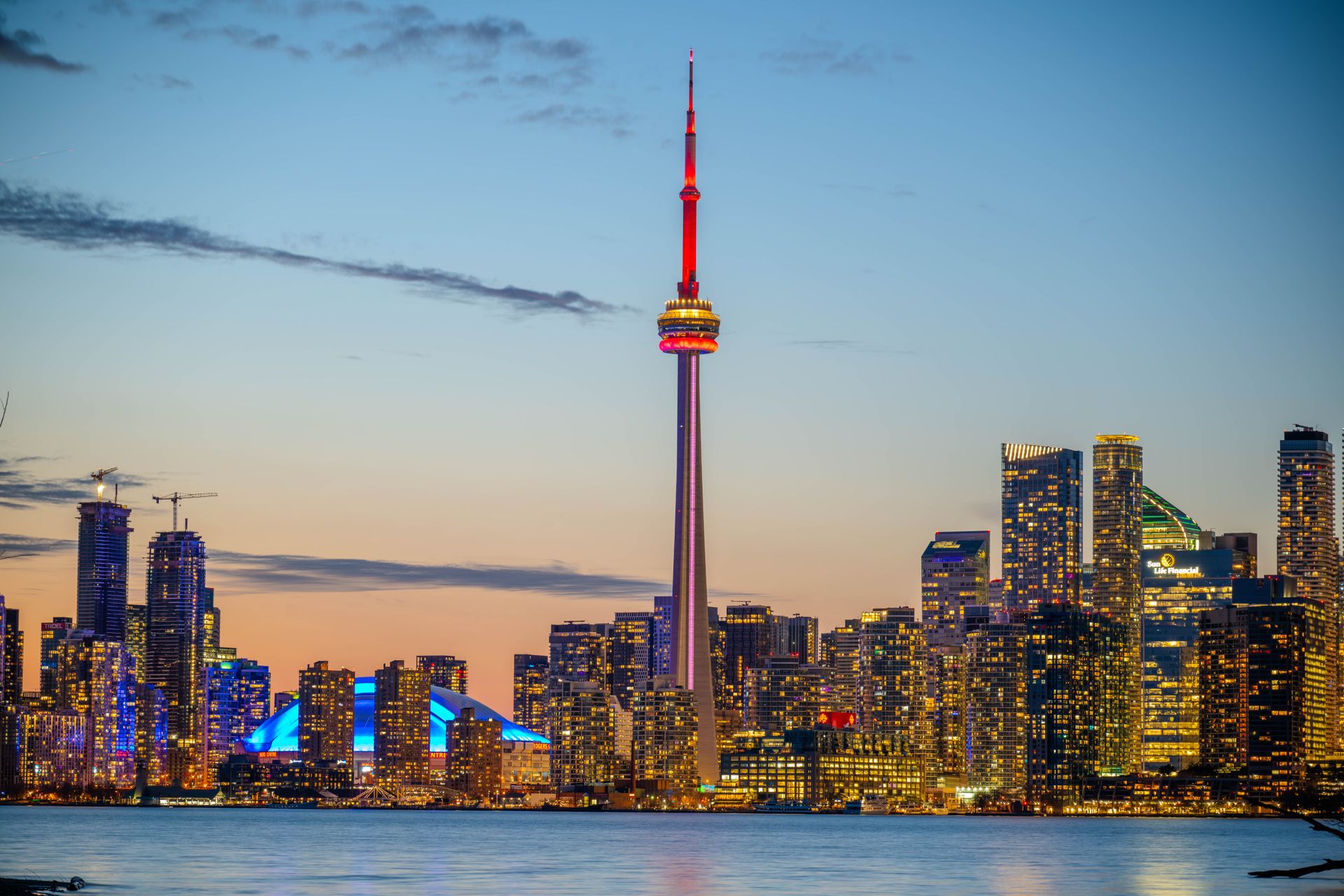 Downtown Toronto skyline with condominiums at dusk